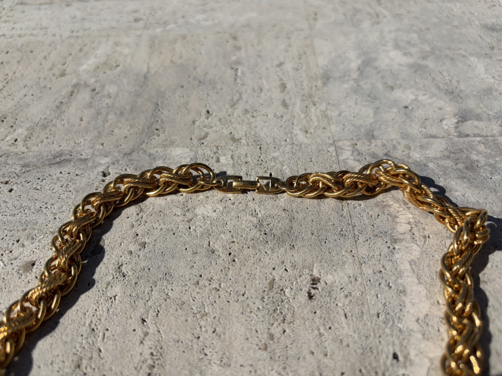 Napier Signed Chunky Gold Tone Vintage Statement Double Chain Link Necklace 18″