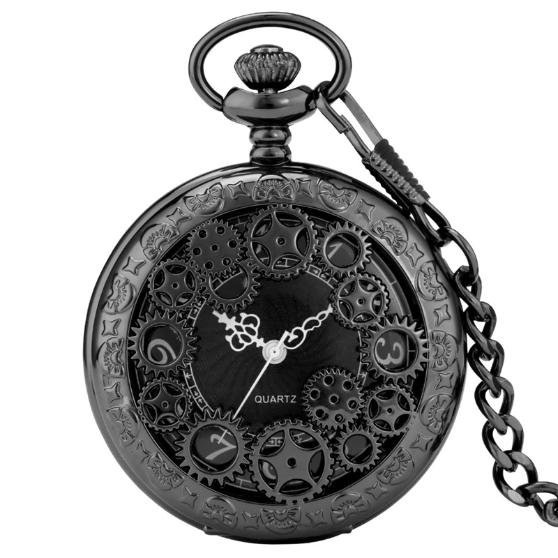 Steampunk Gear Quartz Pocket Watch Multi-Style Choose Color & Design Chain Gift