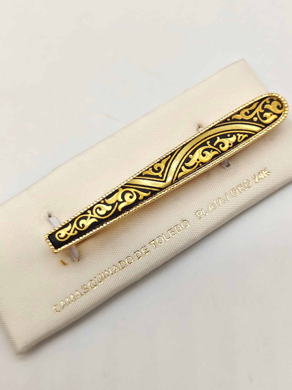 Elegant Damascene Spanish 24K Gold & Steel Men’s Tie Bar Clip Clasp from Spain