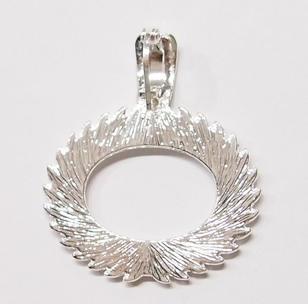 6 -25x18mm Shiny Silver Horizontal Wreath/ Enhancer Bail Pendant Setting 40x35mm