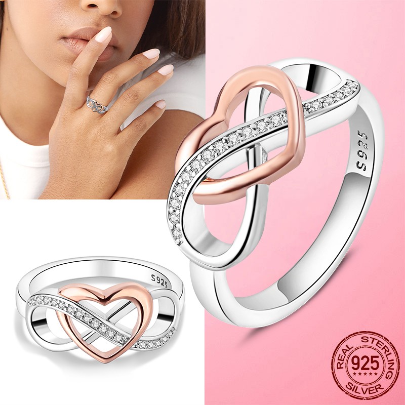 LAZA 925 Sterling Silver Eternal Infinity Rose Heart Finger Ring Women Jewelry