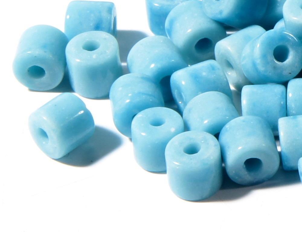 Lot (380) 6mm Vintage Czech turquoise fleck rondelle pipe sintered glass beads