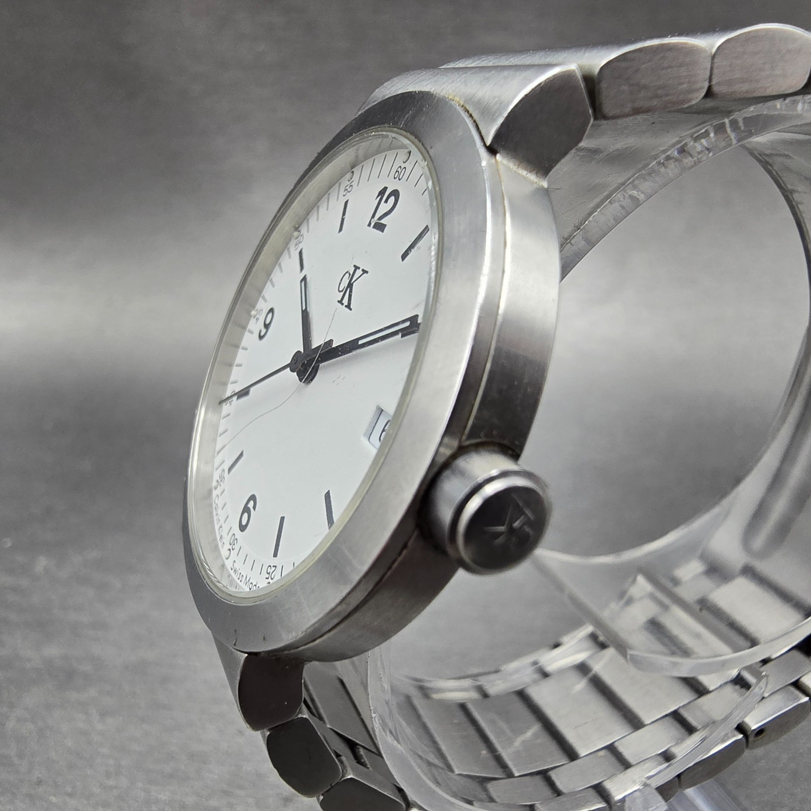 Calvin Klein Watch Men 34mm White Dial Silver Tone Date Round K2111 PARTS