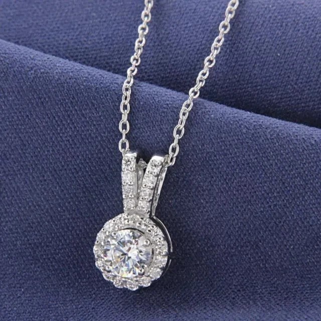 14K White Gold Plated In 2Ct Round Cut Simulated Diamond Stunning Halo Pendant