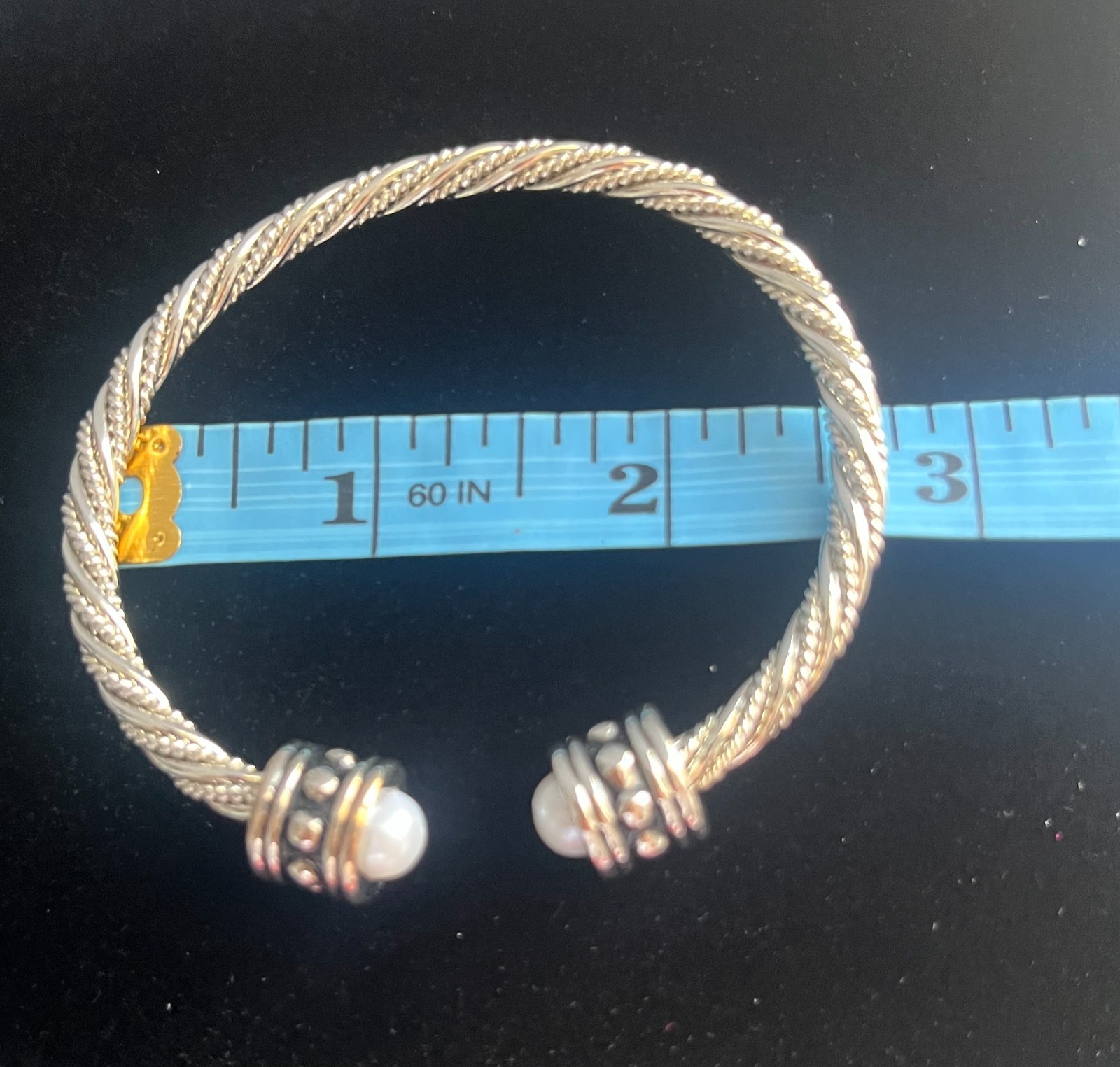 Two Tone Cable Twist Cuff Bracelet with Pearls Fashion Jewelry