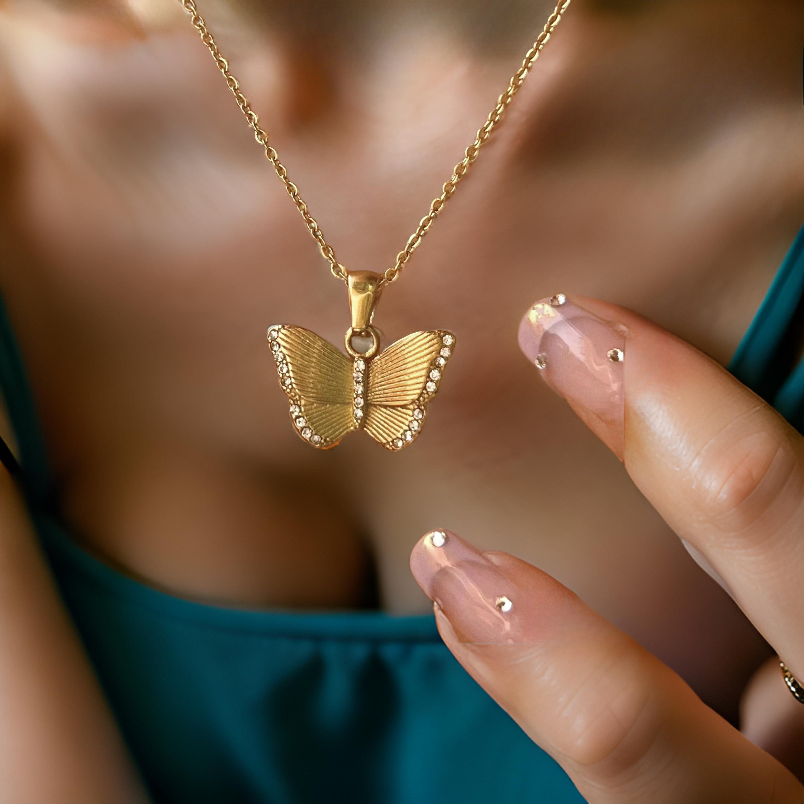 18K Gold Filled Butterfly Pendant Necklace for Women waterproof and tarnish free