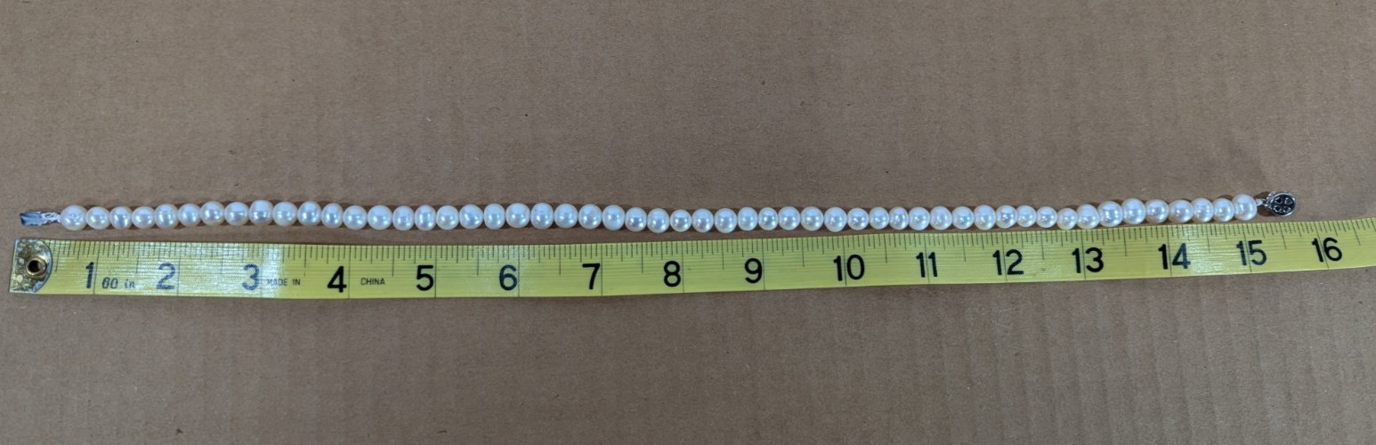 Vintage Genuine Pearl Necklace w/ Silver Rose Clasp Classic Elegant 15.5″
