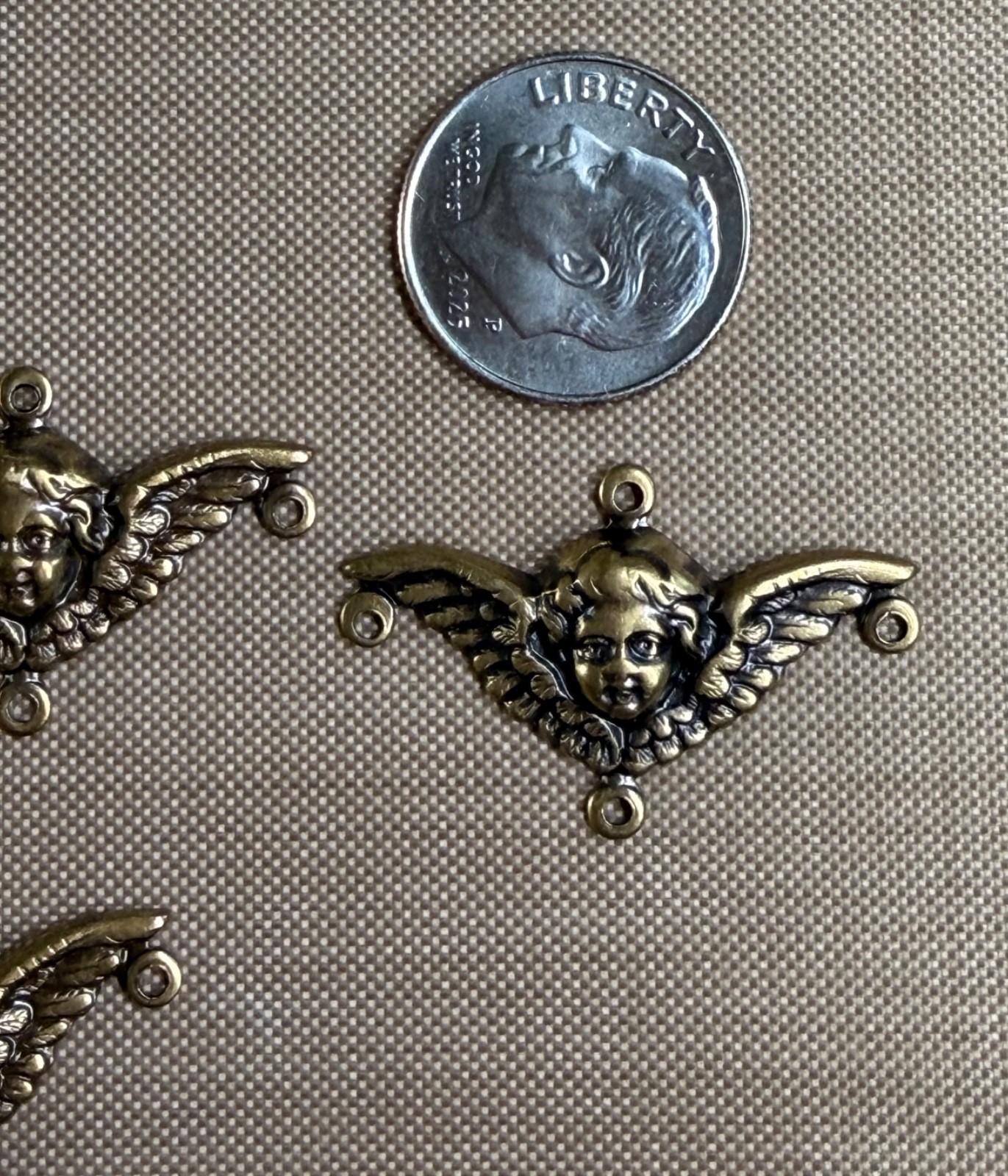 Vintage Brass Cherub Angel Connectors 28x18mm Winged Putti Jewelry Findings NOS