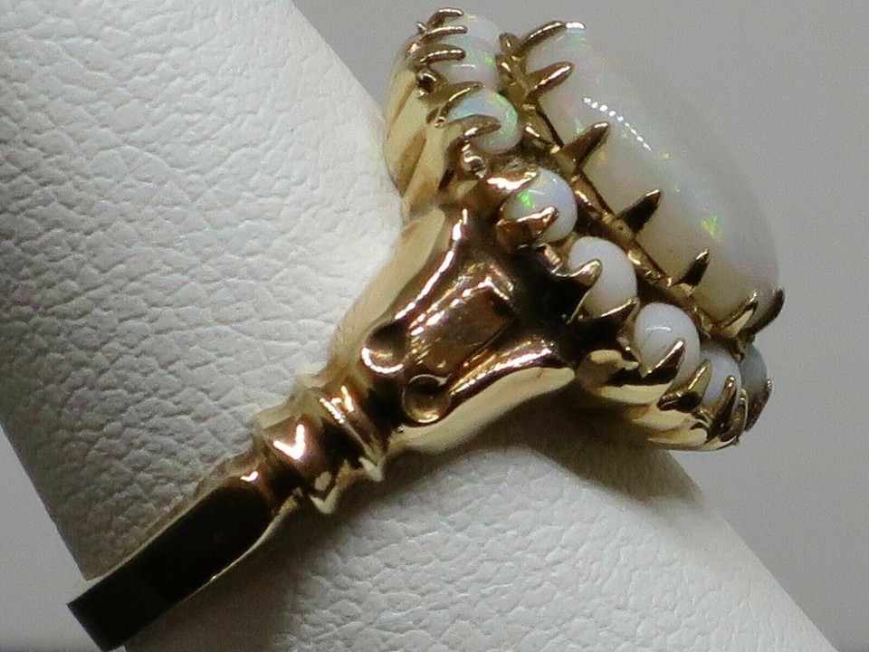 4.20CT Oval Cut Opal Halo Women’s Engagement Ring 14K Yellow Gold Finish