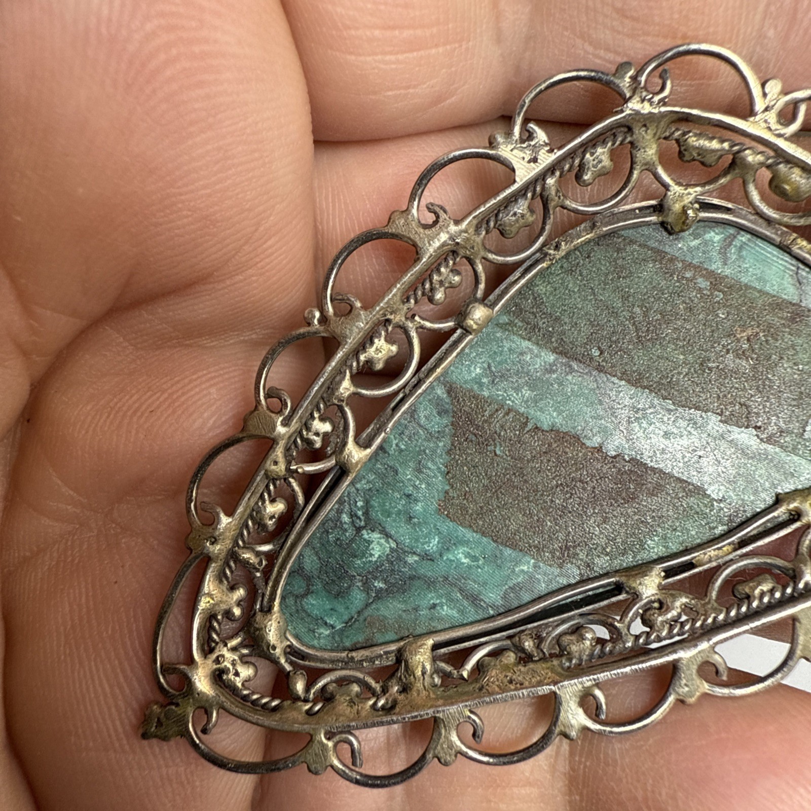 Israel Eilat Stone Pendant Handmade Vintage Filigree Big Stone