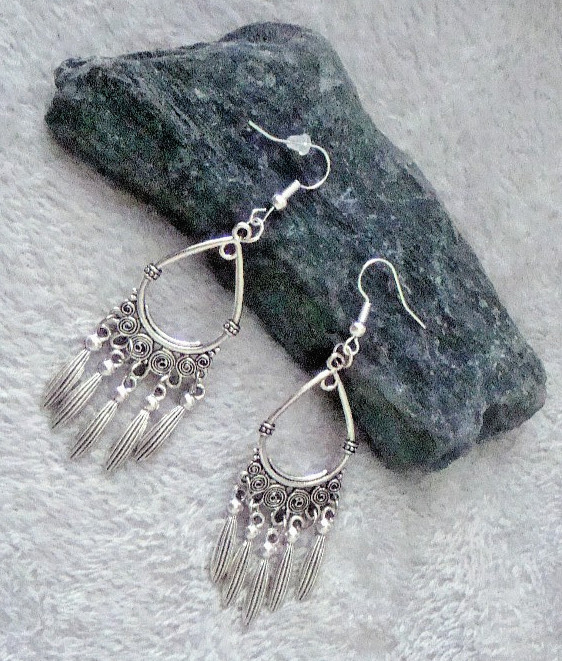 Tibetan Silver Plated Earrings Spiral Design Sterling Silver Ear Wire Hooks
