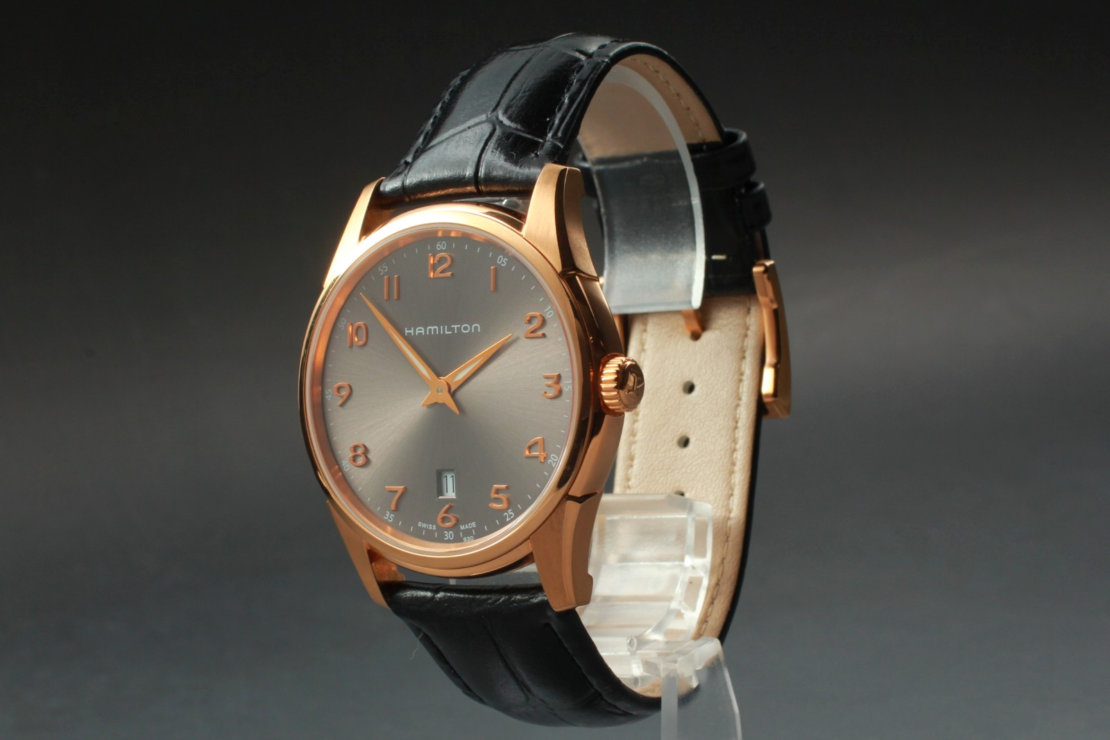 [MINT] Hamilton Jazzmaster H385410 42mm Gray Dial Date Gold Quartz Men’s Watch