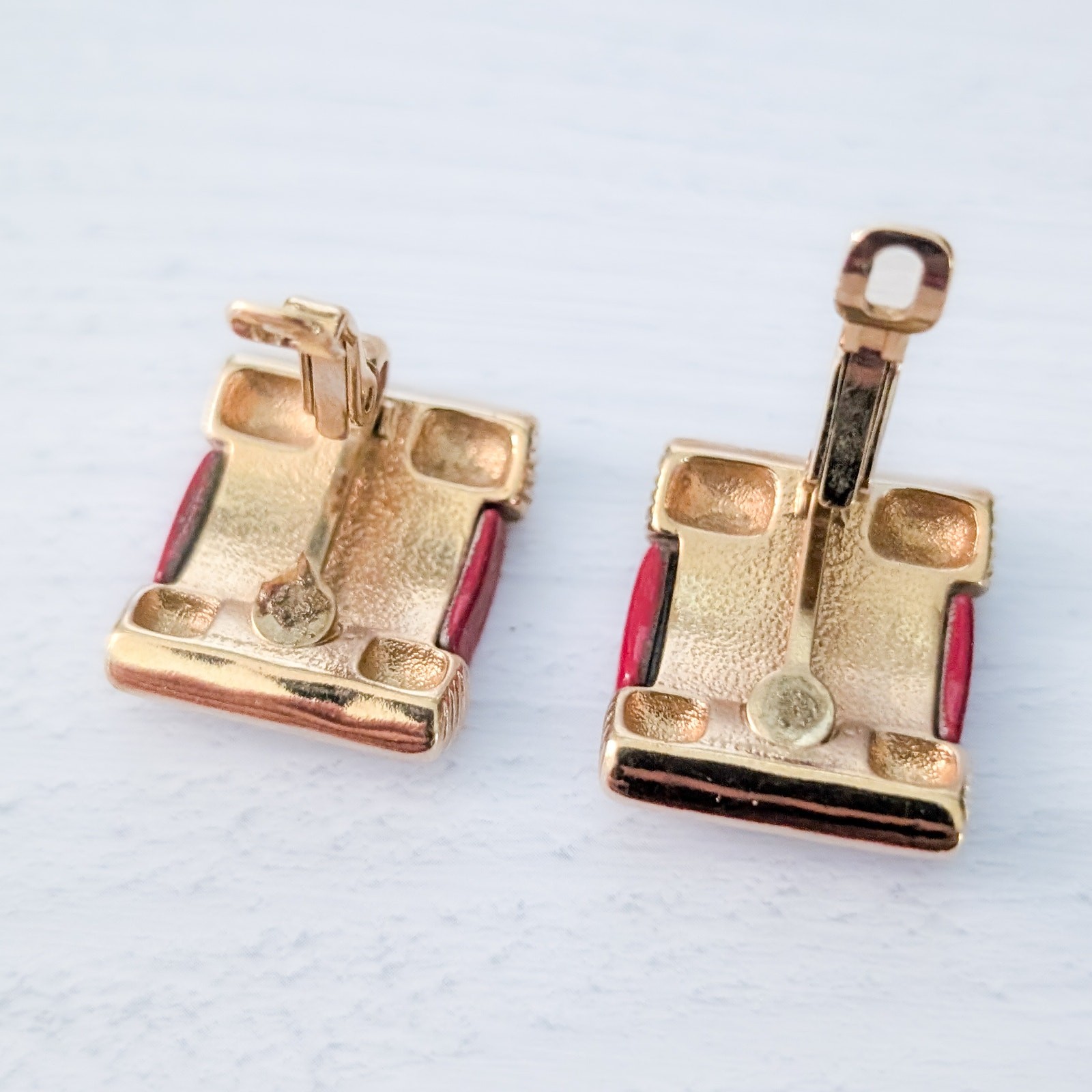 Vintage Nina Ricci Clip On Earrings Gold Tone & Red Statement 1980’s Earrings