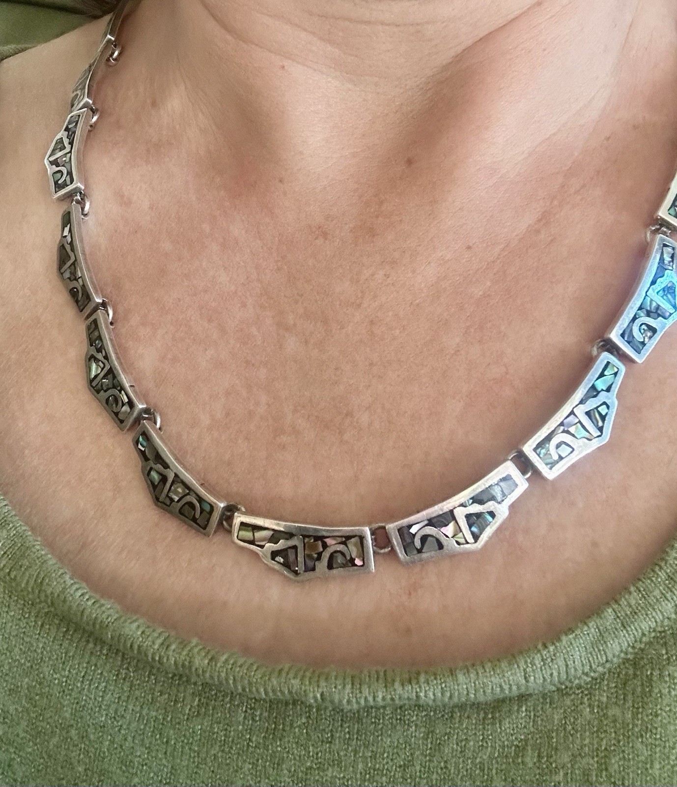Vintage Taxco Abalone & Sterling Silver 20″ Necklace 60 grams MM-190