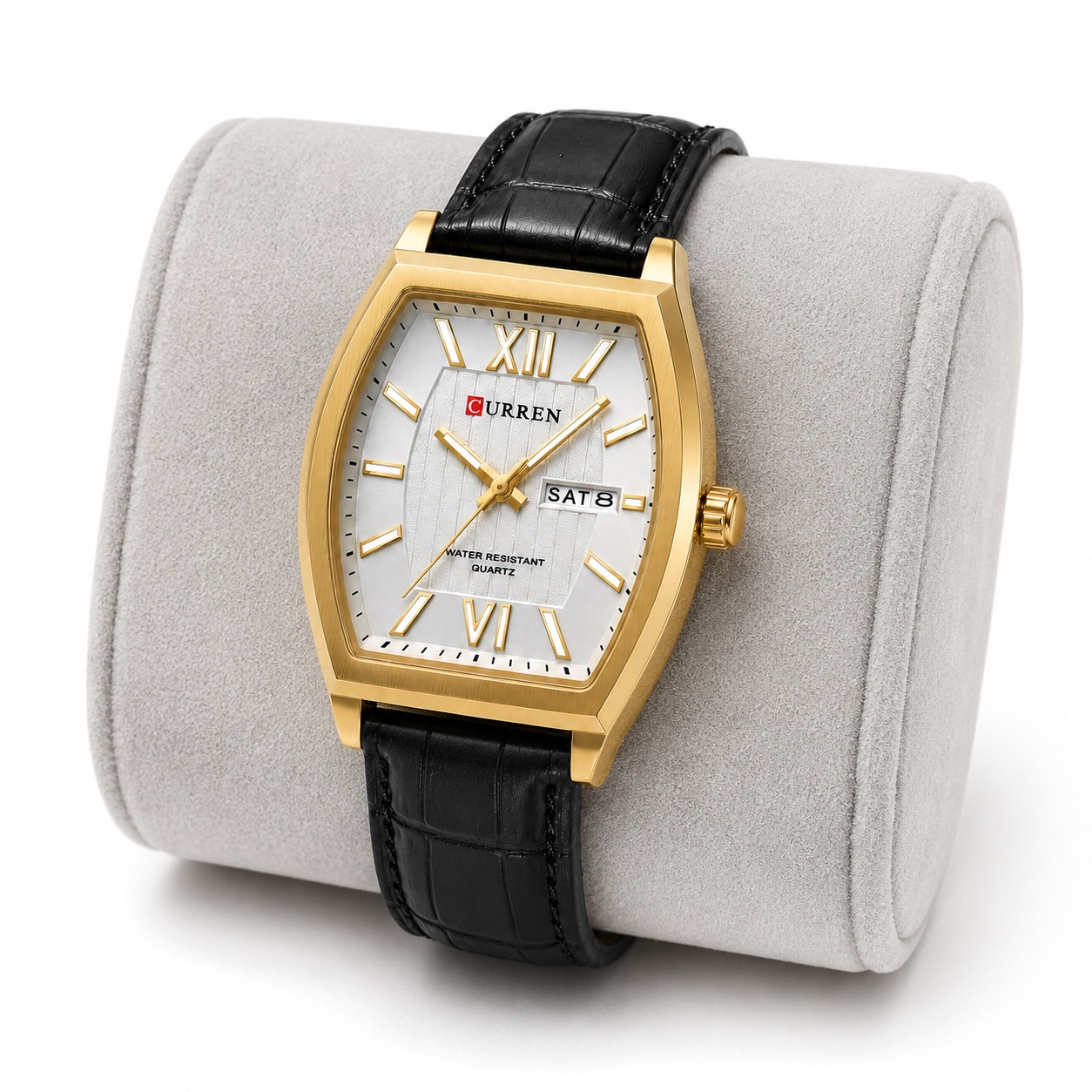 Curren Men’s Quartz Watch Gold Case Black Leather Day Date 3ATM 8478