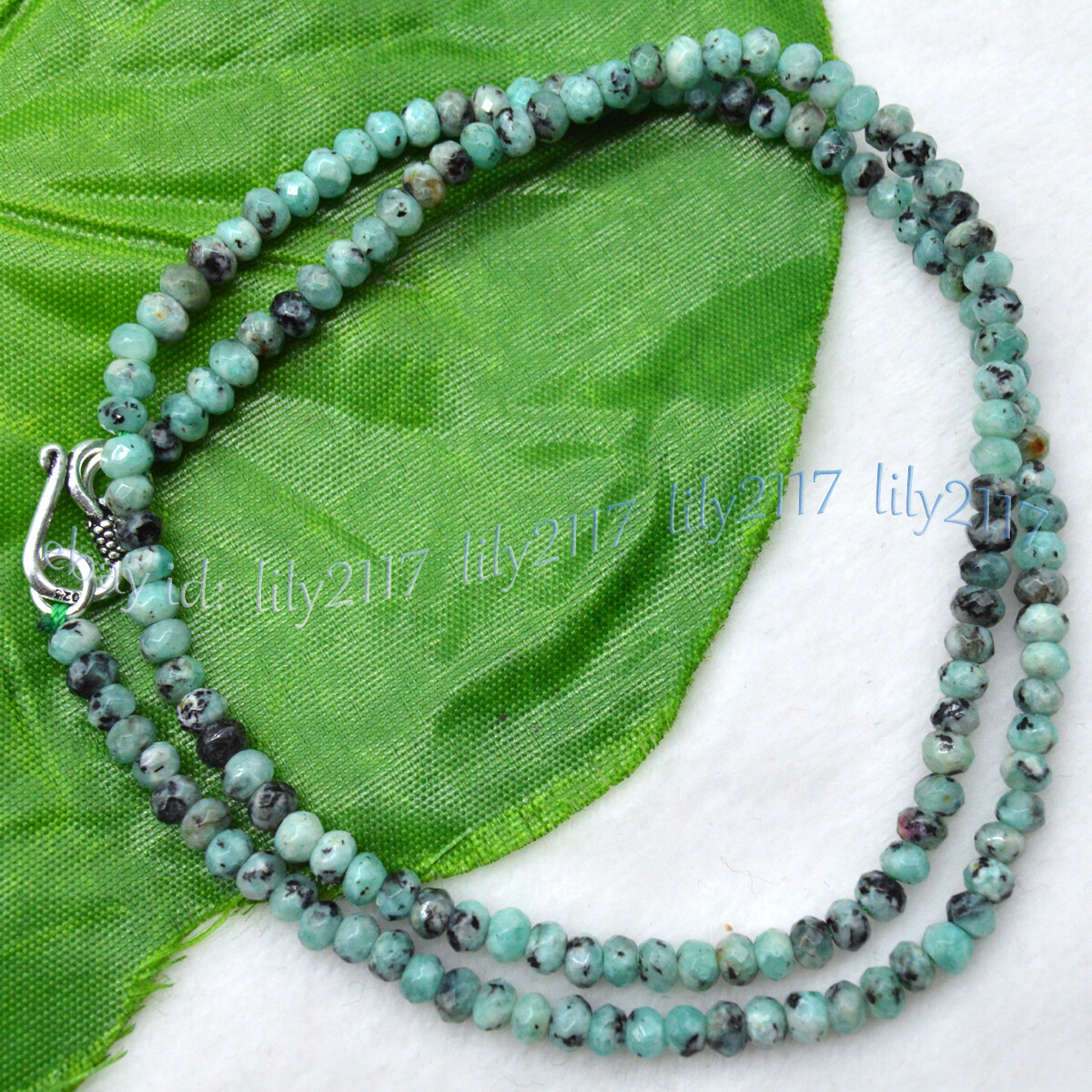 2x4mm Natural Green Zoisite Faceted Gemstone Roundel Beads Necklace Silver Clasp