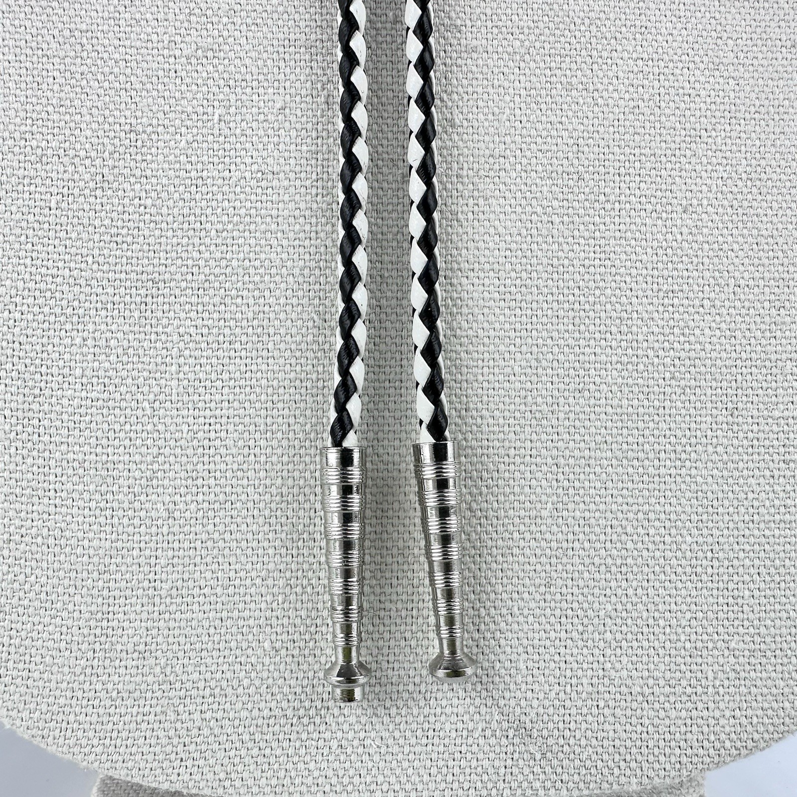 Stunning Vintage Black & White Artist Signed Fused Glass Western Bolo Tie