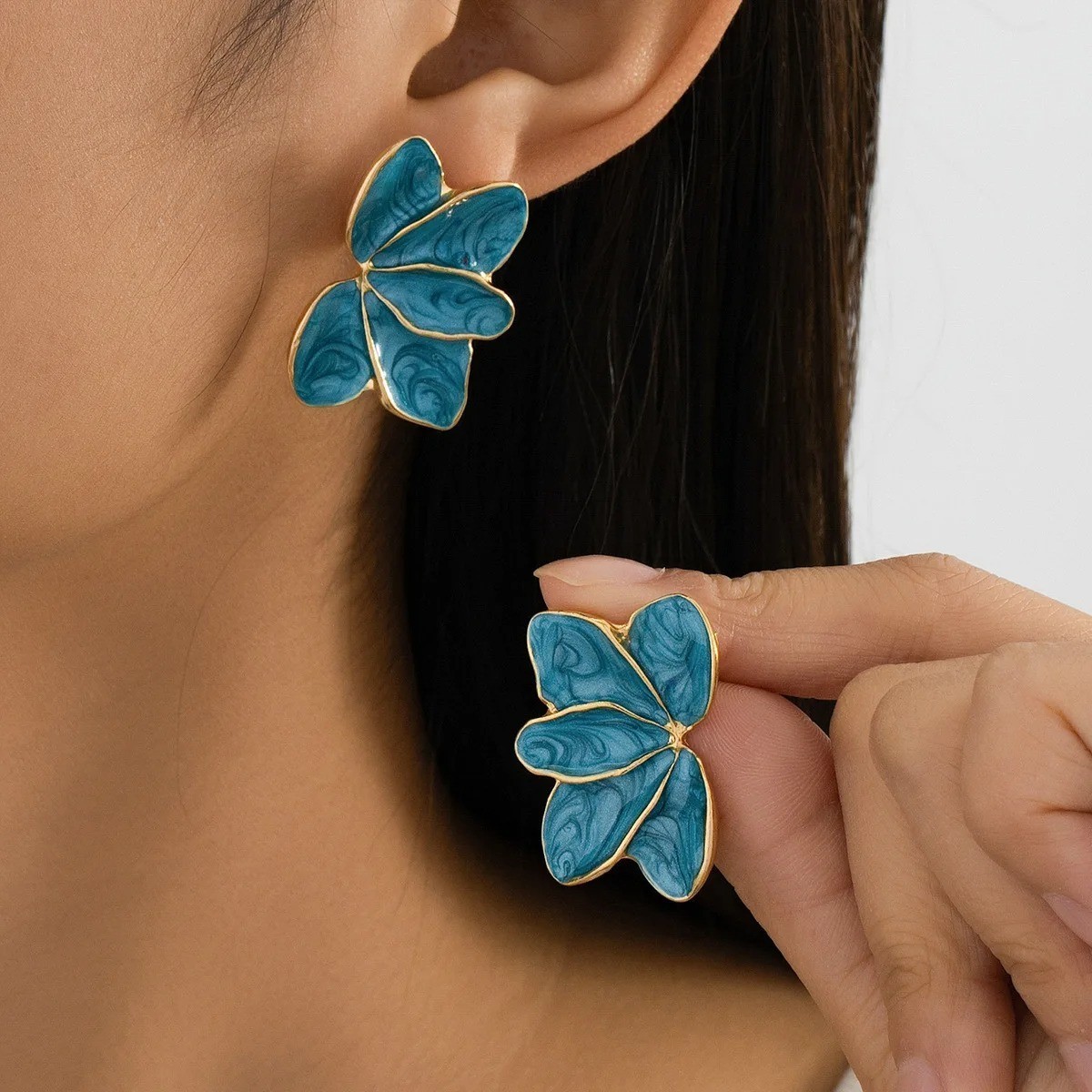 Metal Flower Red Enamel Drop Earrings for Women Trendy Yellow Blue