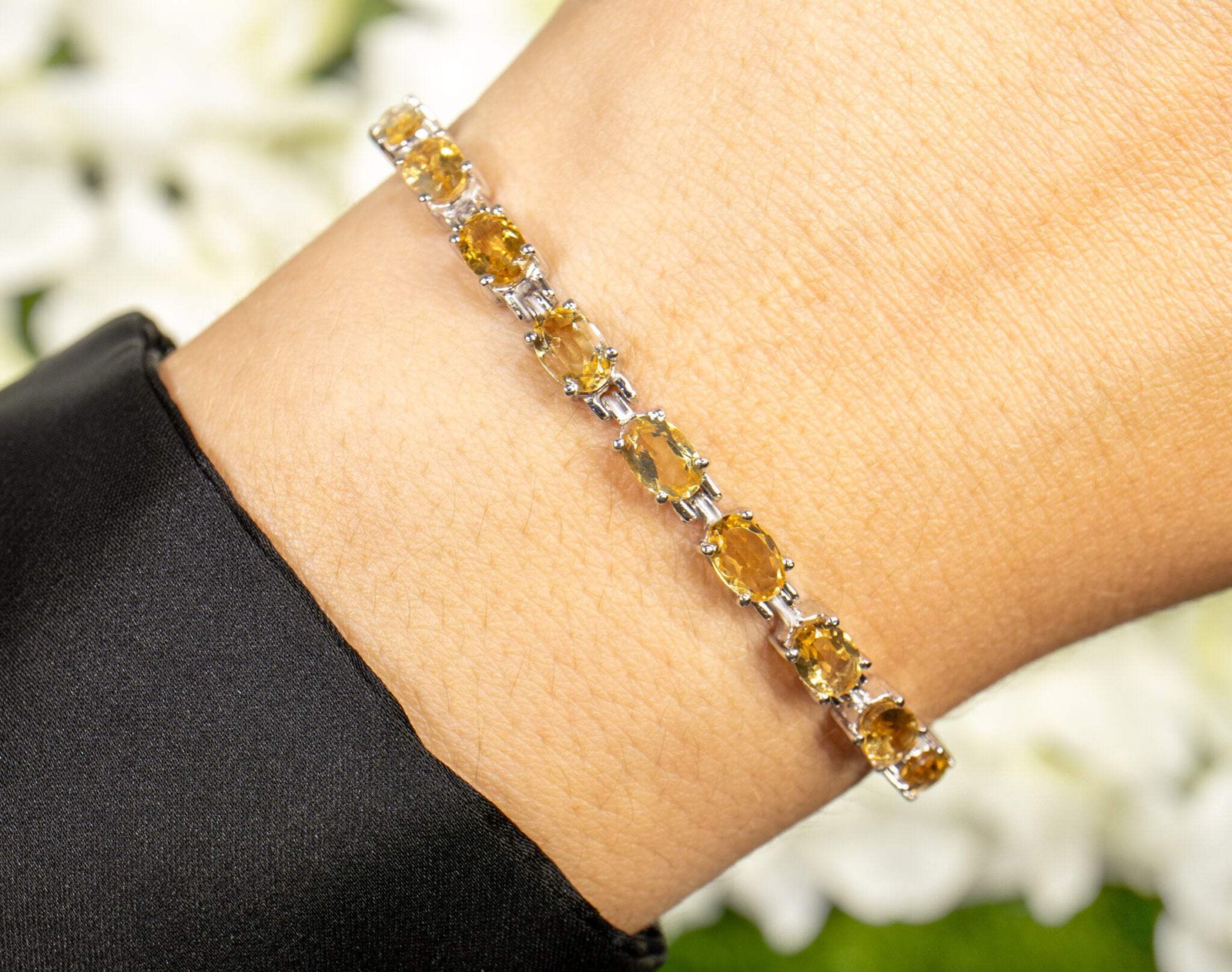 Natural Citrine Tennis Bracelet 9ct Oval Cut Sterling Silver 7.25 inch Women