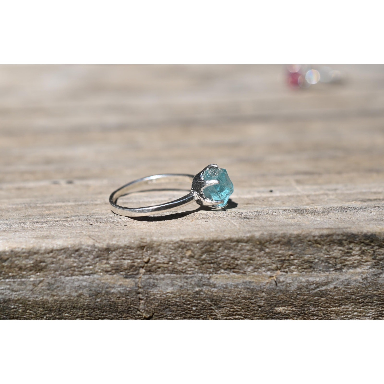 Aquamarine ring set, raw crystal ring sterling size 3 4 5 6 7 8 9 10 11 12 13