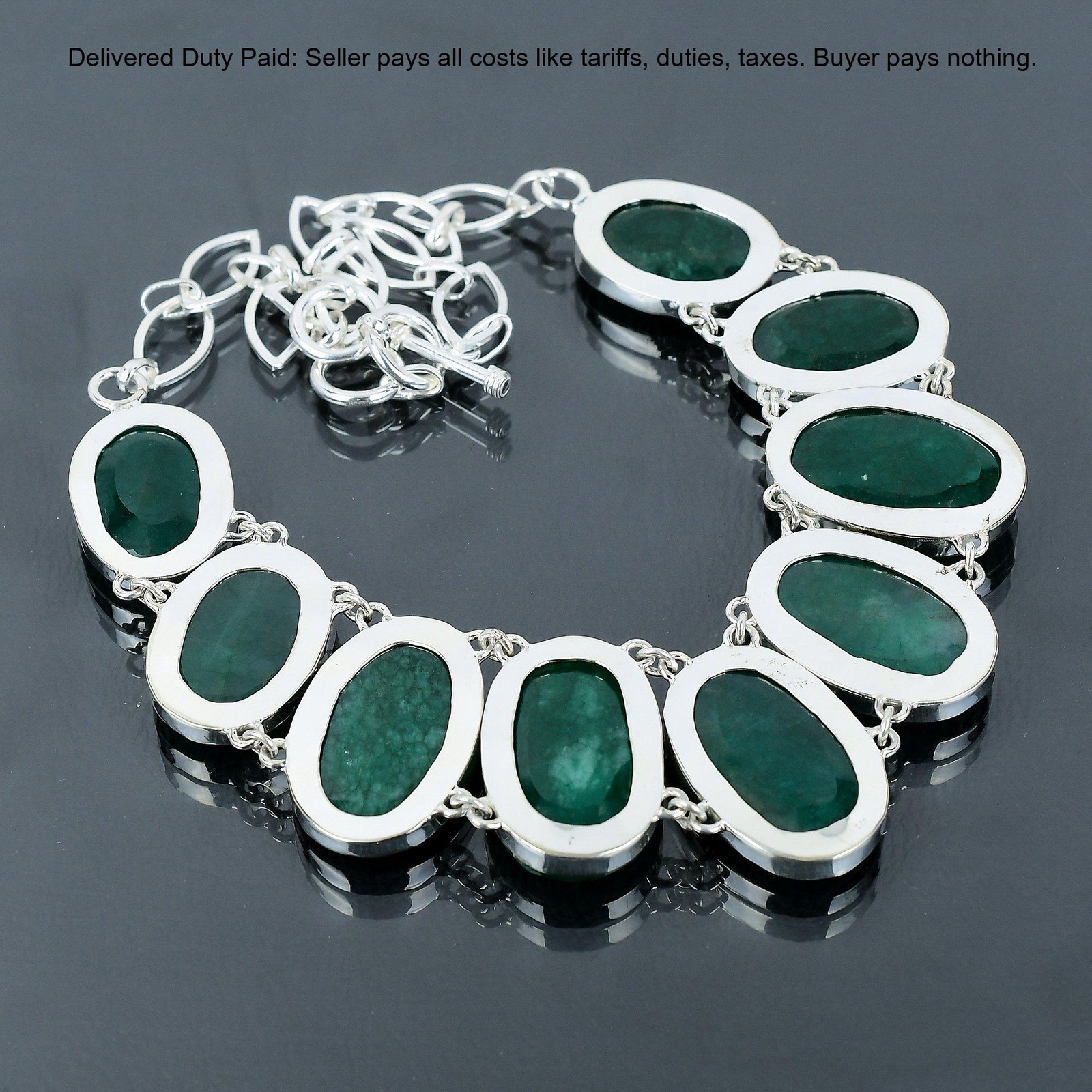 Oval Zambian Emrald Gemstone 925 Silver Wedding Handcrafted Chain Bezel Necklace