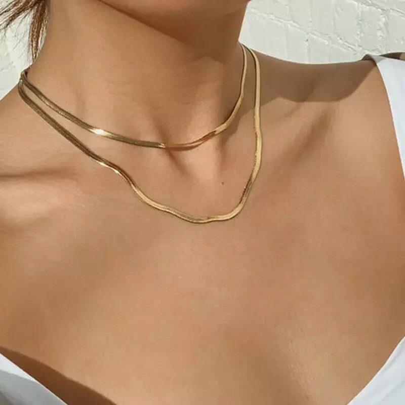Collar de Oro 10K Joyería Fina de Moda Para Mujer Multicapada Bohemia Bisuteria