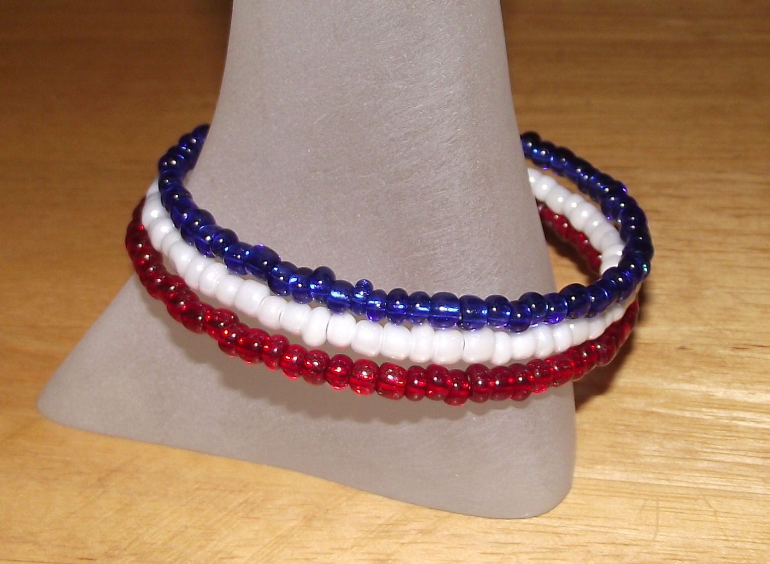 Patriotic Red White Blue Beaded Wrap / Coil Bracelet – USA Made – Glass Bead Mix