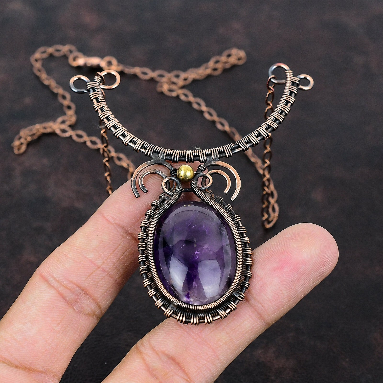 Star Amethyst Wire Wrapped Adjustable Handcrafted Copper Ethnic Gift 18.0″