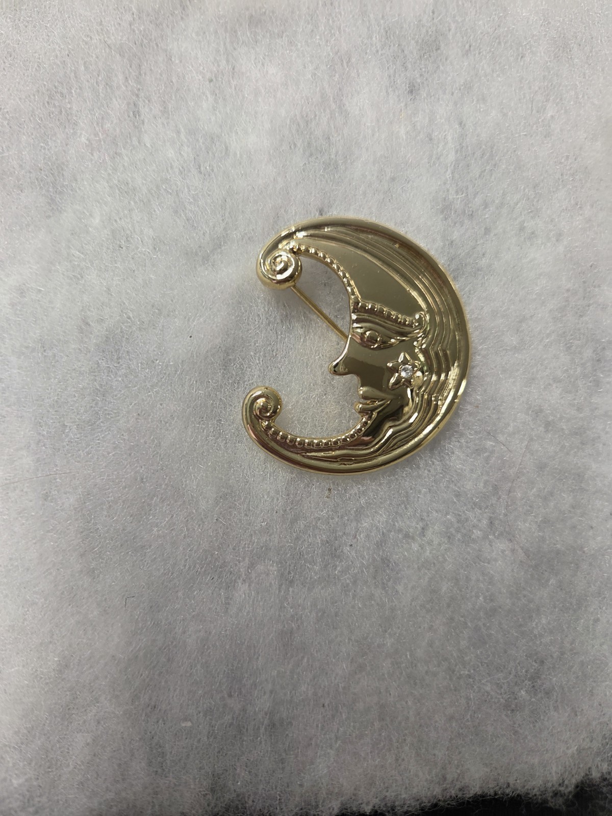 Vtg Danecraft Crescent Moon Face rhinestone Star Pin