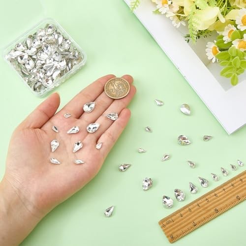 220 Pcs Mini Teardrop Glass Rhinestones 4Sizes Faceted Pointed Back Rhinestone N