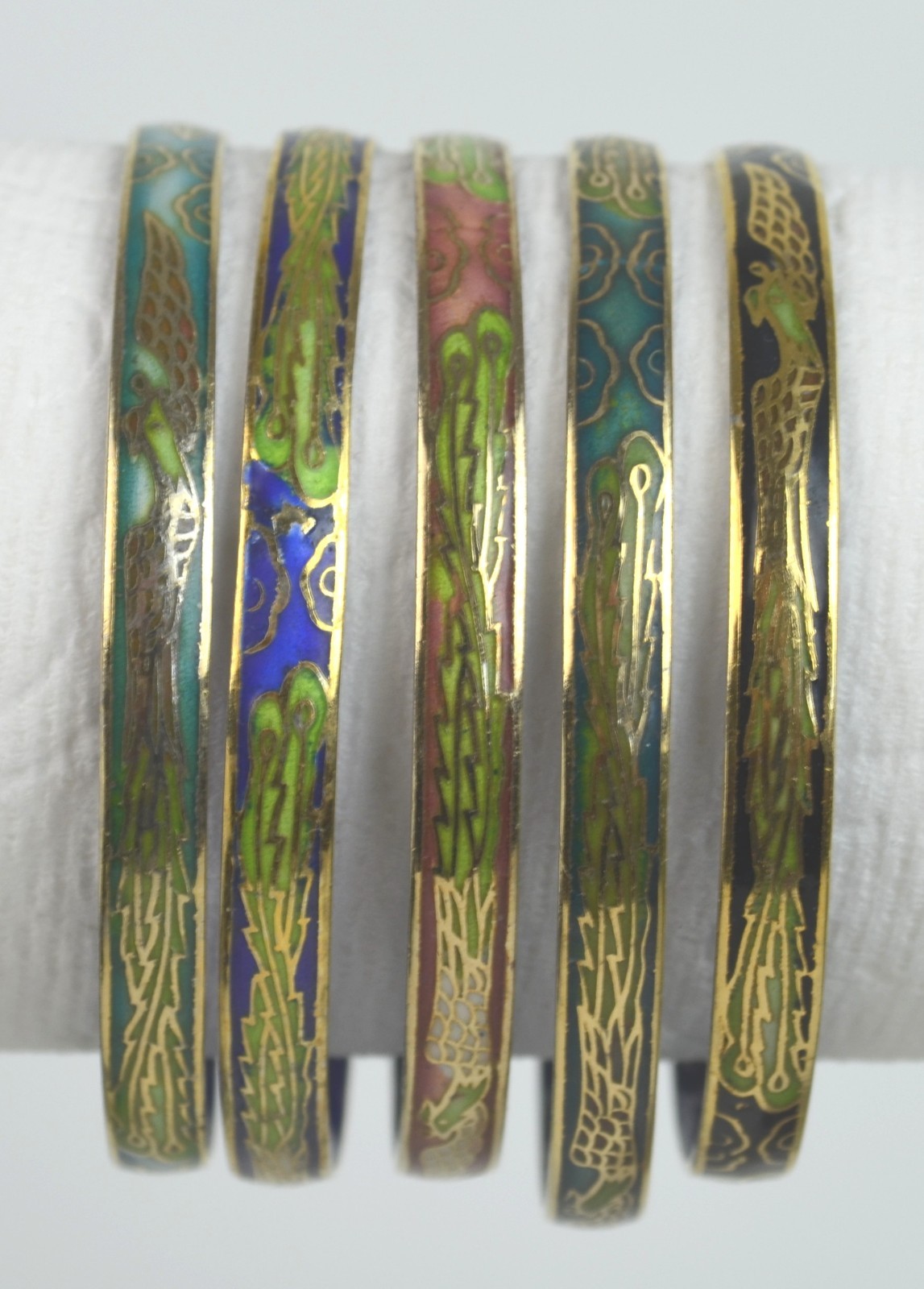 Vintage Cloisonné Enamel Bangle Bracelets Set of 5 Multicolor.