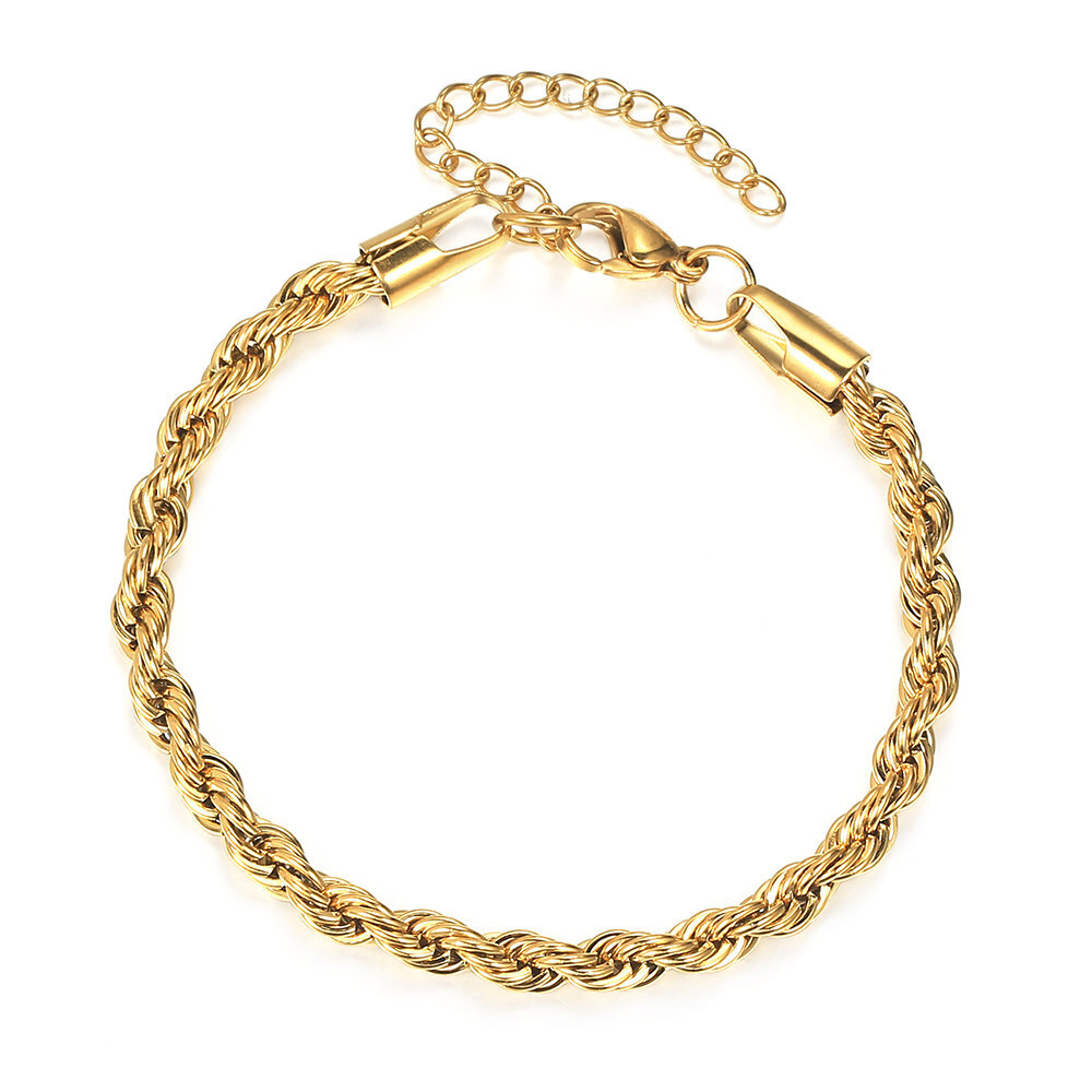2/3/4/5/7/9mm Gold Plated Stainless Steel Rope Chain Bracelet or Necklace Unisex