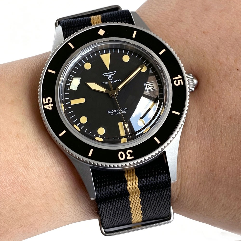 Tandorio 40mm Sapphire Black Dial Ceramic Bezel 20ATM Auto Japan NH35 Men Watch