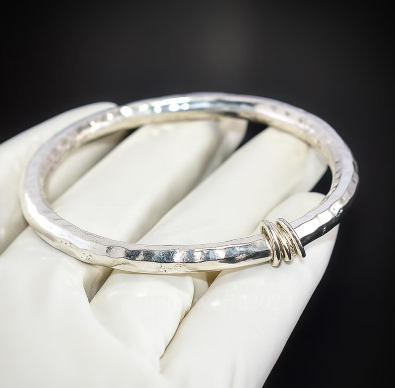 Hammered Bangle, 925 Sterling Silver Fat Stackable Bangle – BB001