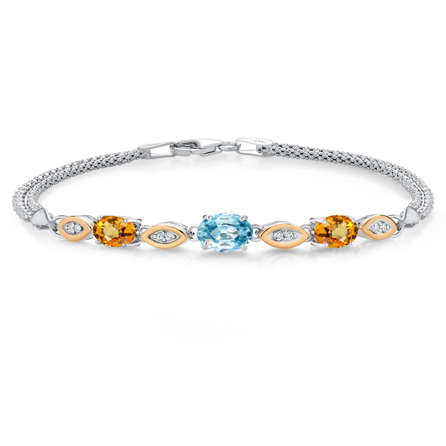 925 Silver and 10K Yellow Gold Blue Zircon and Yellow Sapphire and White Lab