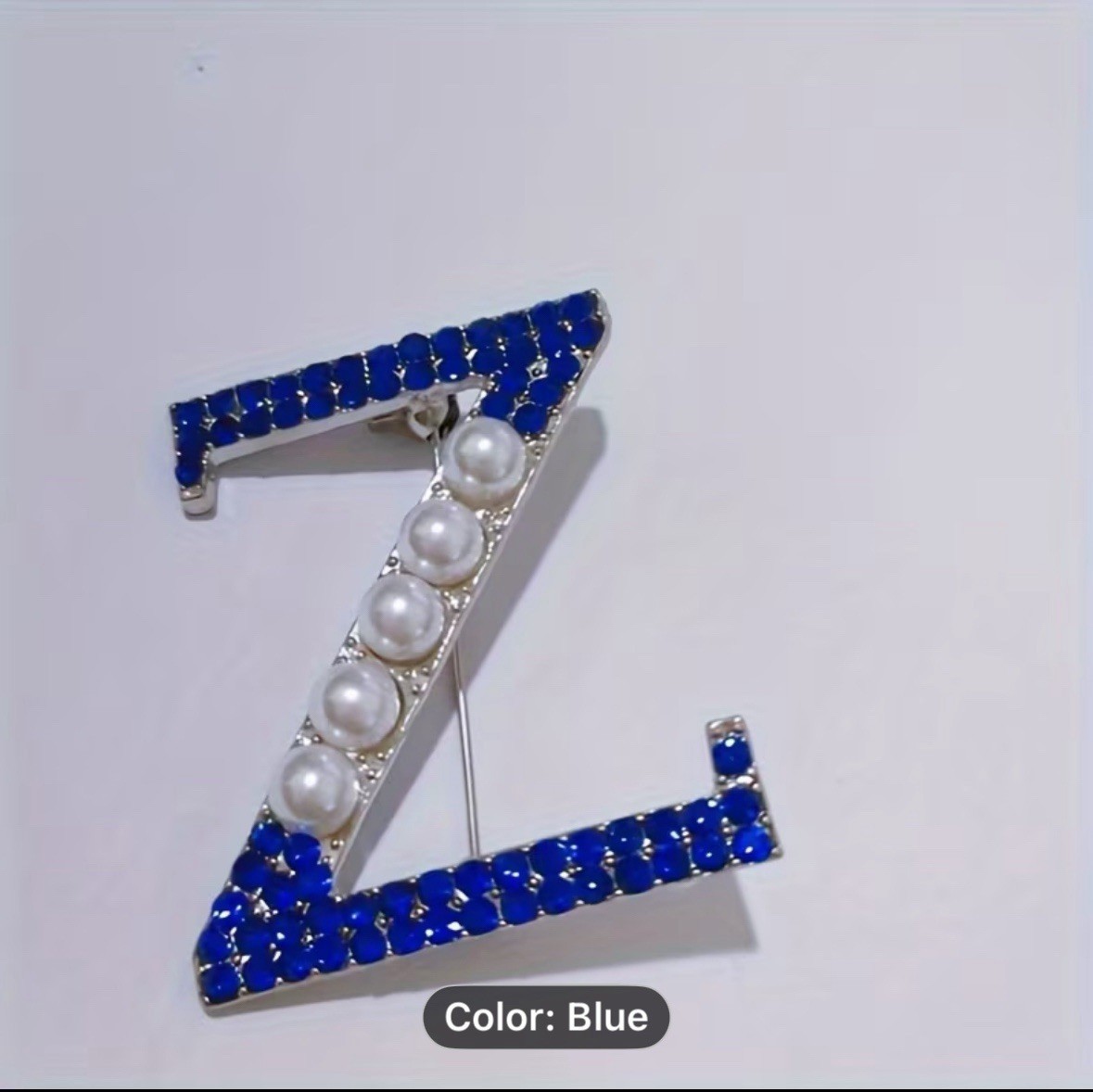 Zeta Phi Beta Sorority Z Brooch Blue Rhinestone Pearl Pin Greek Jewelry