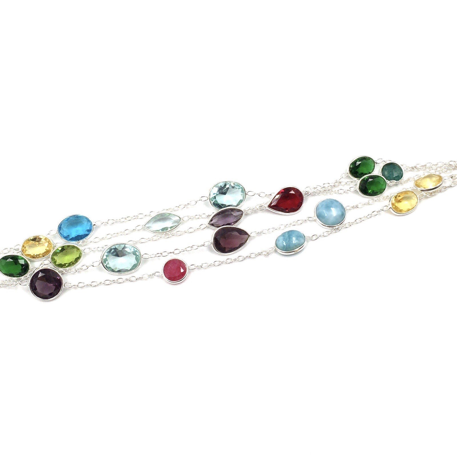 925 Silver Bracelet 17-19cm Colourful Gemstones Multicolour Jewellery Larimar Blue Red