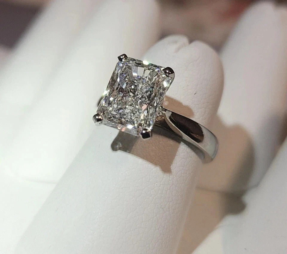 3Ct Radiant-Cut VVS1 Moissanite Solitaire Engagement Ring 14K White Gold Plated