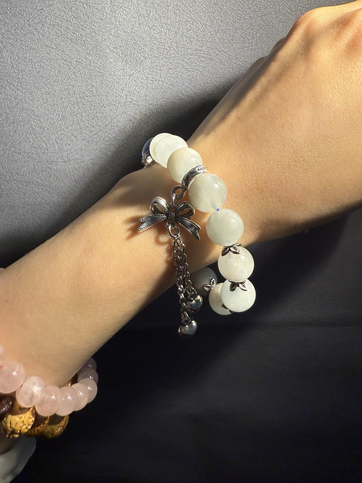 11.6mm Unqiue Natural Aquamarine with Rose Quartz，Fluorite Charm Bracelet