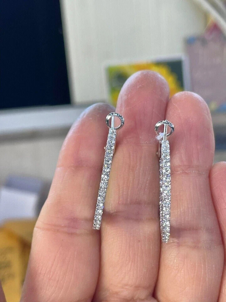 1.60Ct Round Lab Created Diamond Inside Out Hoop Earrings 14K White Gold Plated