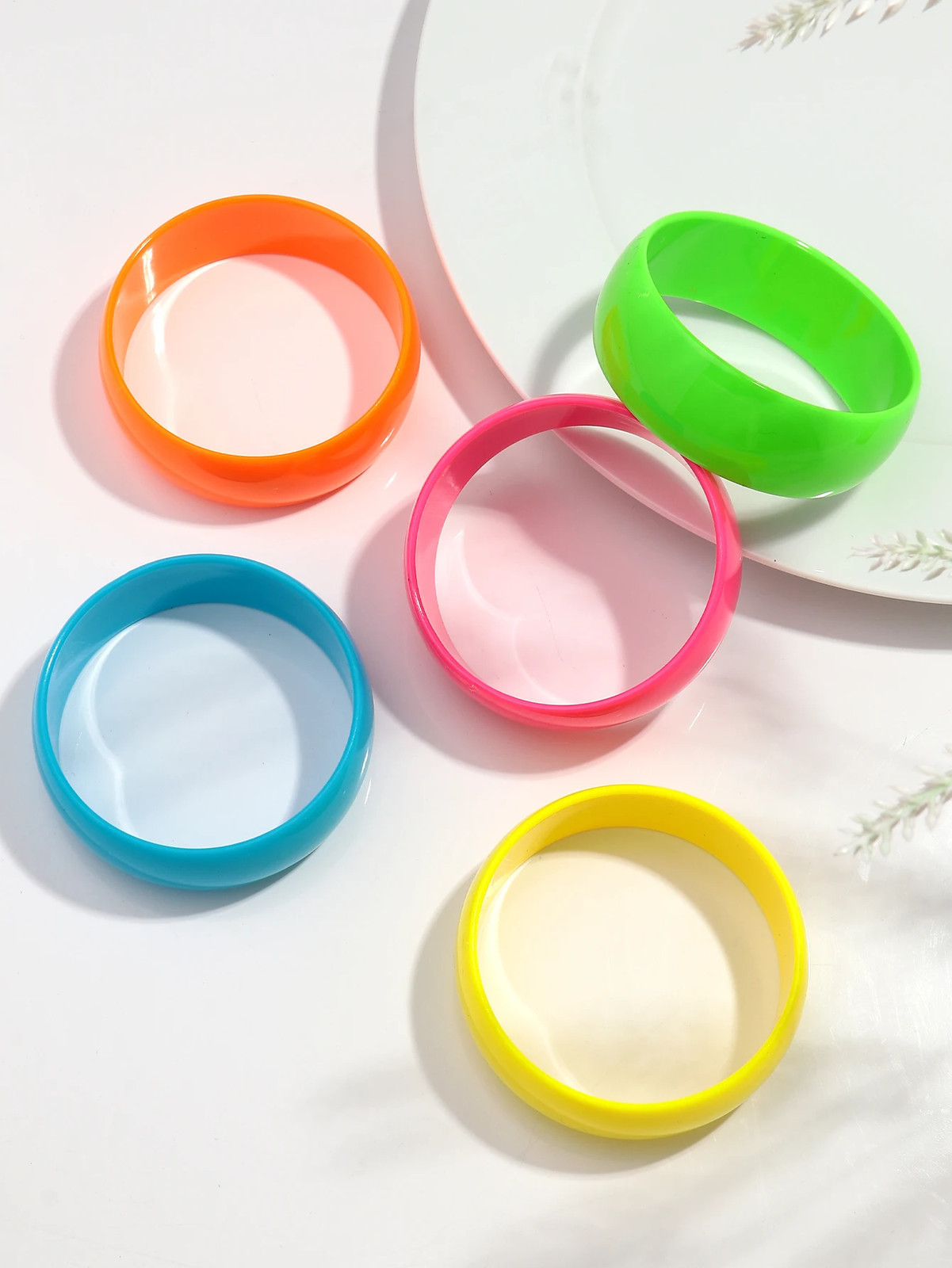 Acrylic Resin Chunky Bangle Women Fluorescent Color Round Wide Strand Jewelry