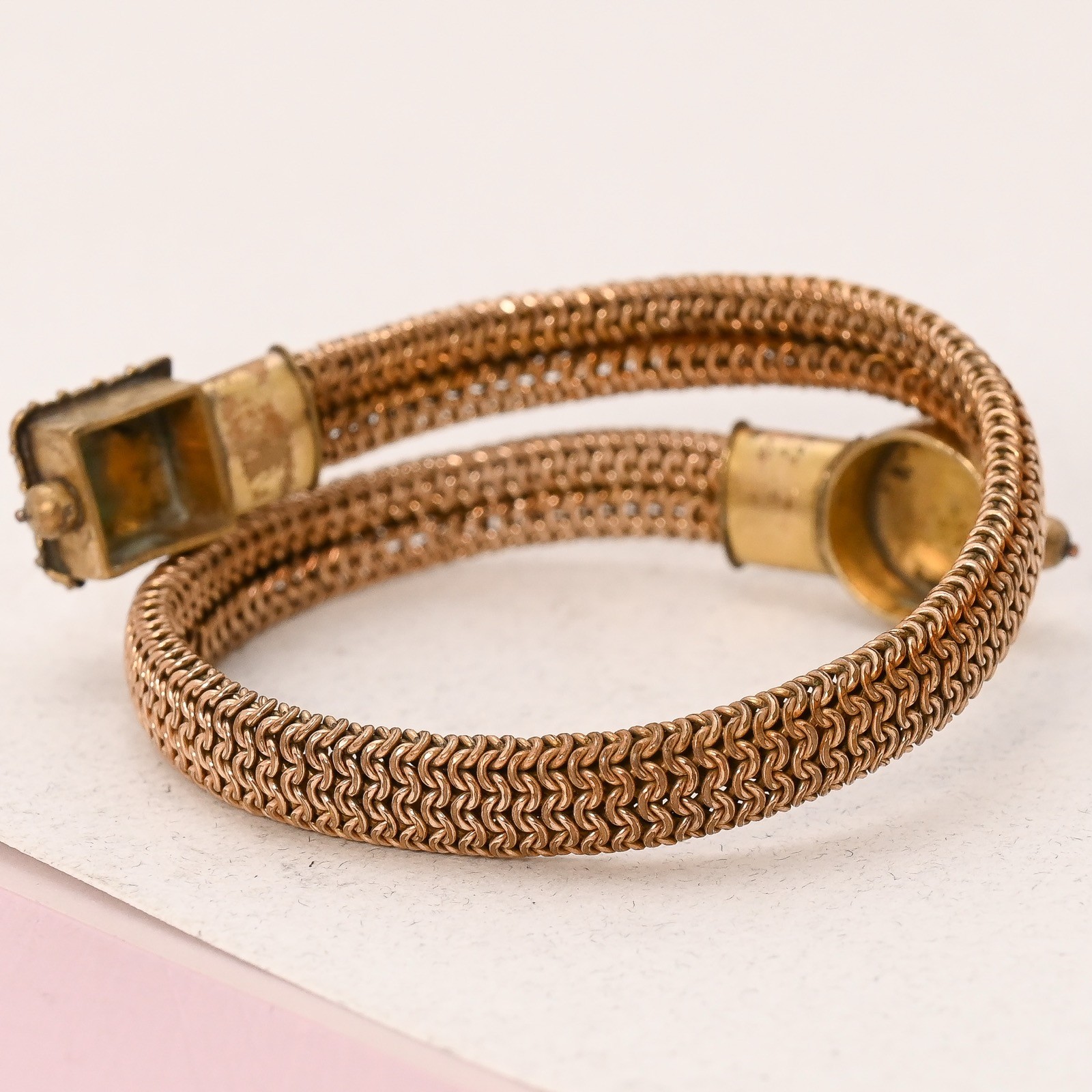 Antique Victorian Etruscan Revival Gold Filled Mesh Bypass Bracelet