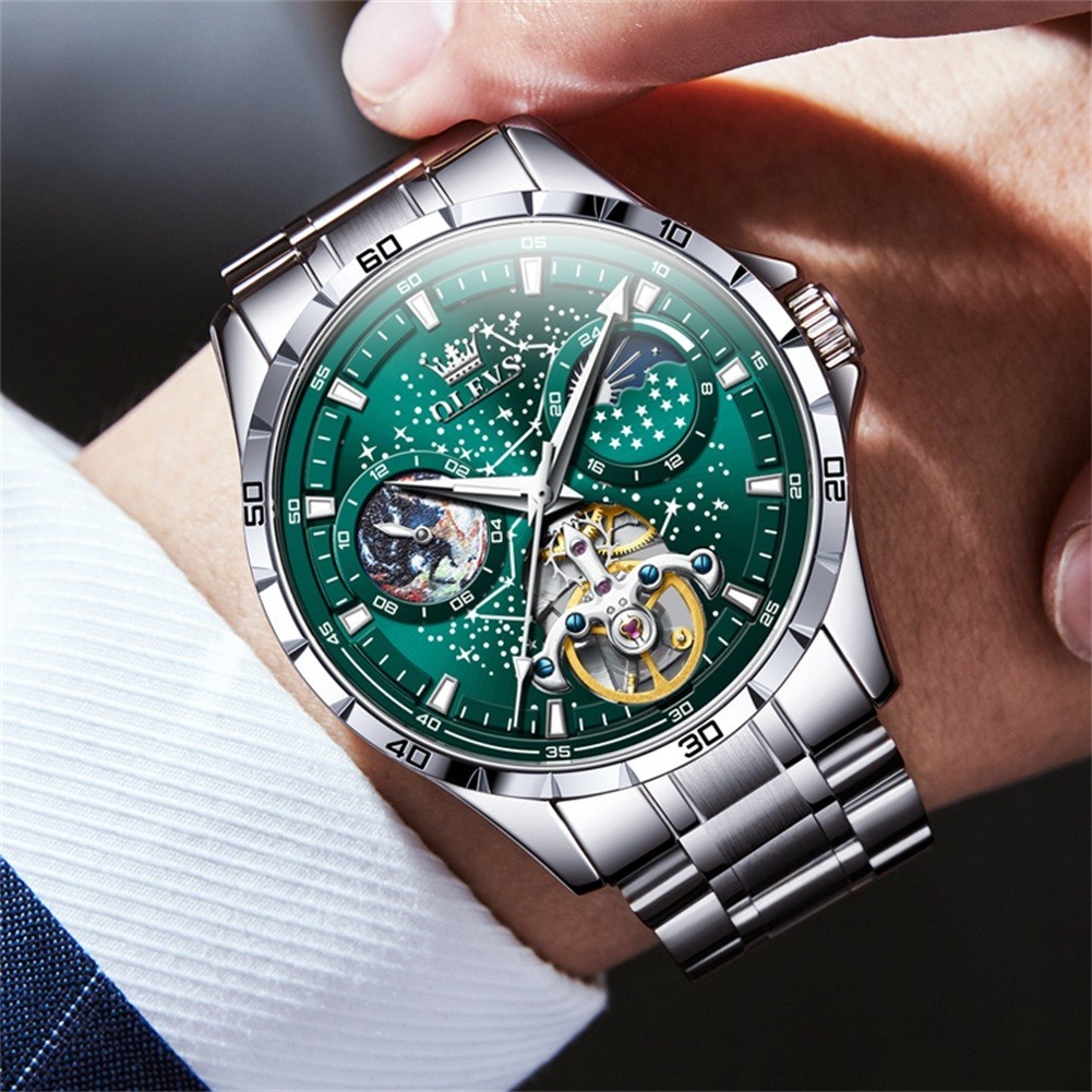 OLEVS 6689 Fashion Multi-functiom Starry Sky Gents Business Mechanical Watch