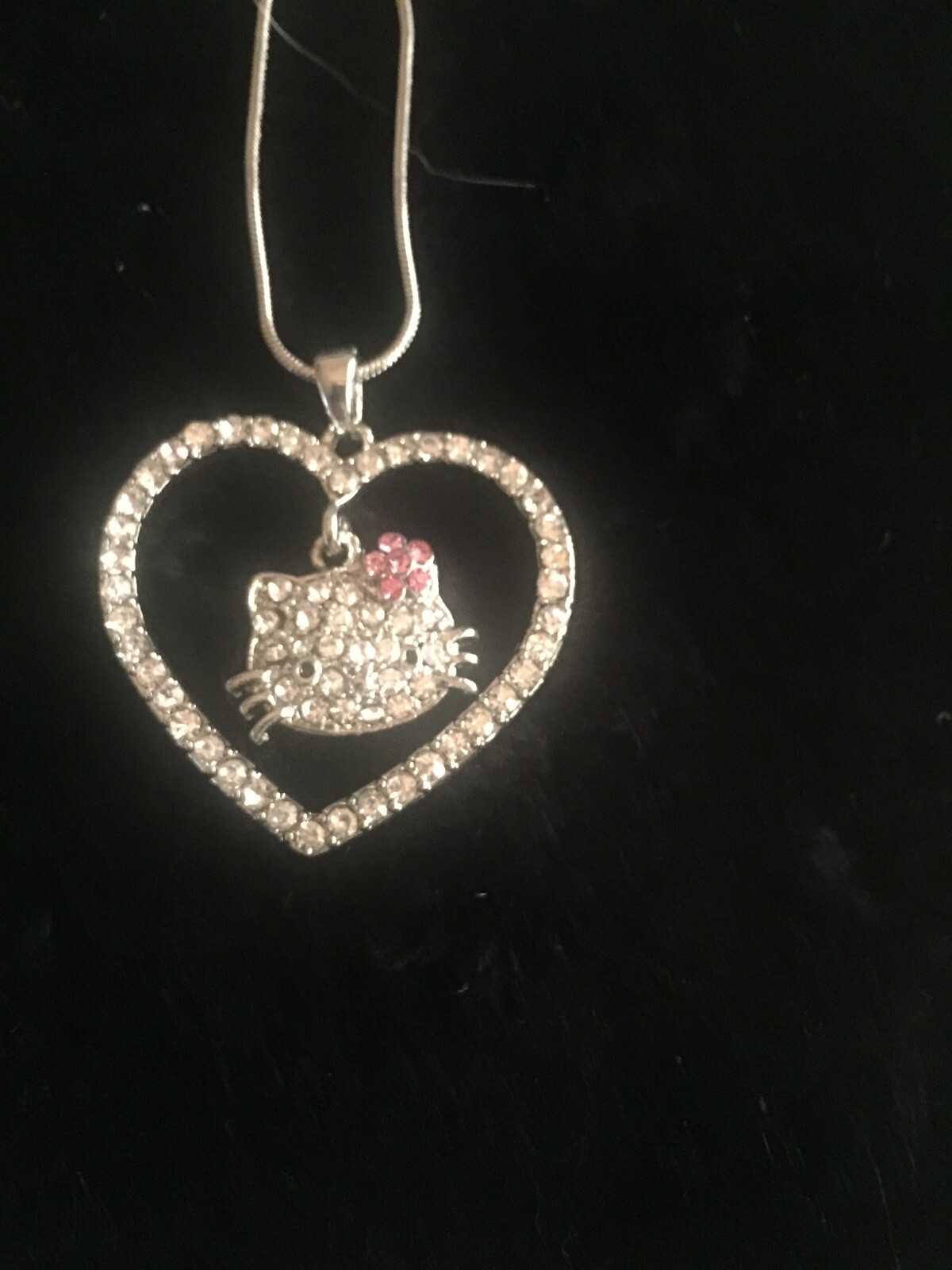 Hello Kitty necklace In Heart Radium Plated Reflective Crystals Rhinestones