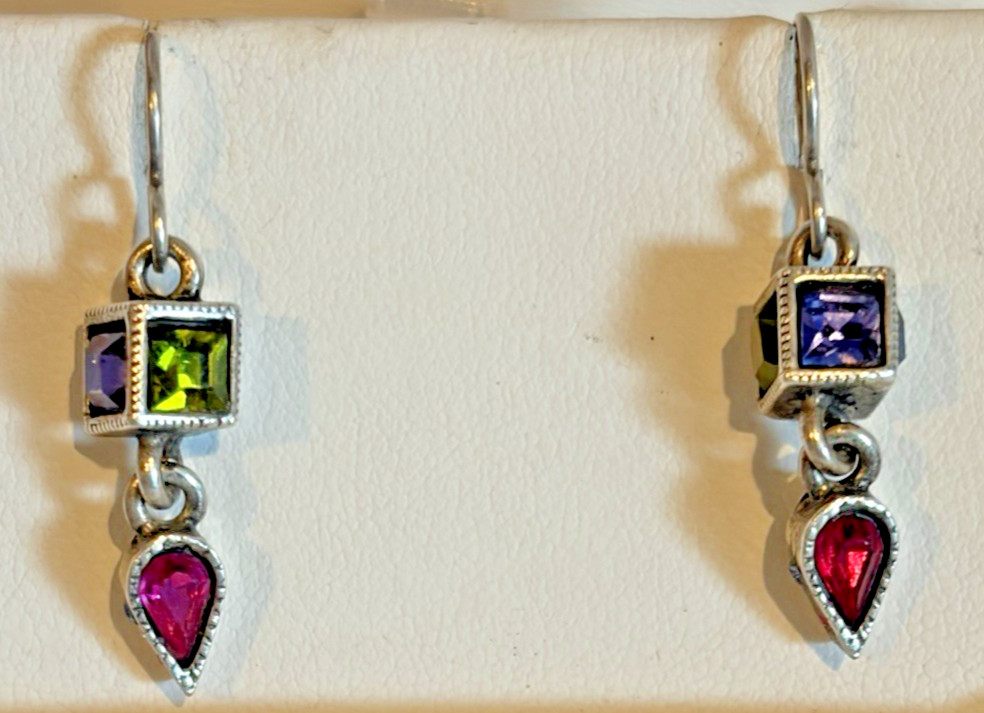 Signed PATRICIA LOCKE STERLING SILVER 925 Multi-Crystal Dangle Earrings VTG-FAB!