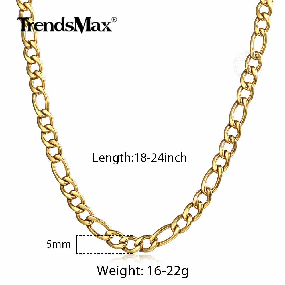 3/5/7/9mm 16-24″ Gold Plated Stainless Steel Figaro Link Necklace Chain Jewelry