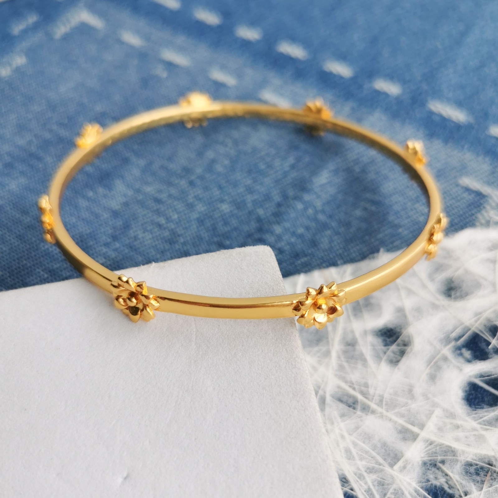 Julie Vos Floral Bangle Bracelet 24K gold plate NEW
