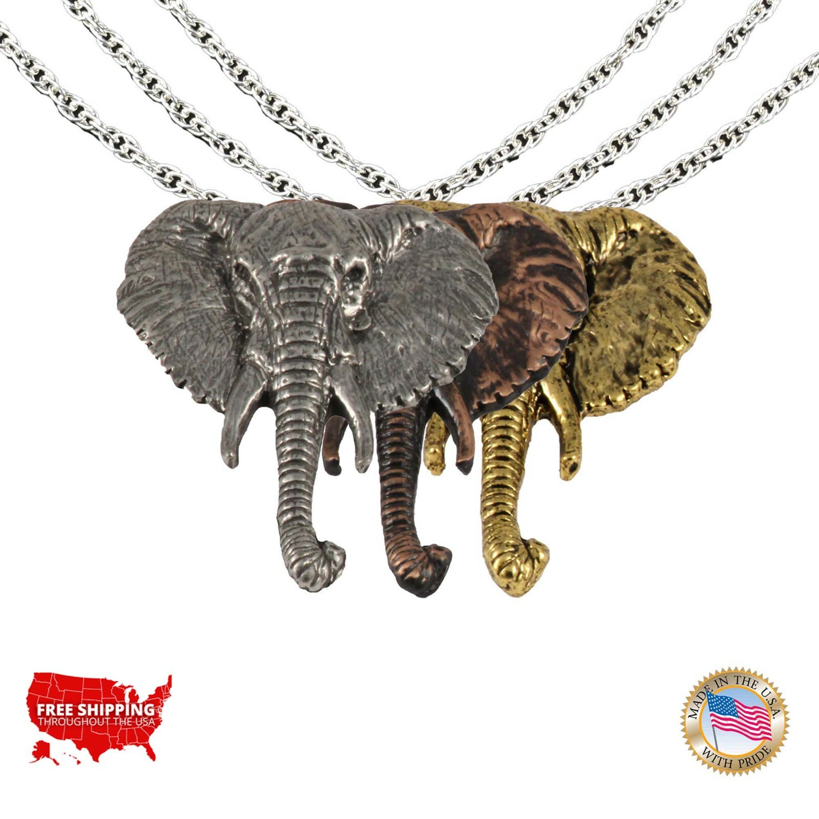 Creative Pewter Designs Elephant Head Necklace & Pendant, M091PEN
