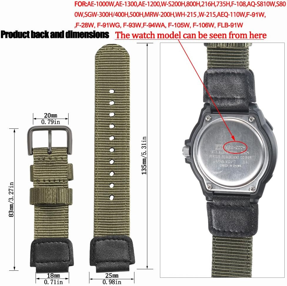 A158WA Nylon Watch Strap Compatible with Casio F108WH A168WA-1 AE1200WH W800HG A