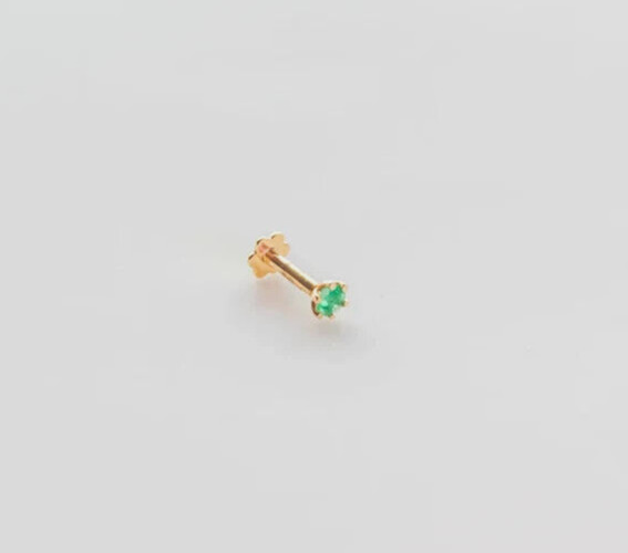 Natural 0.05Ct Emerald Tragus Helix Nose Screw Stud Piercing Pin 14K Yellow Gold